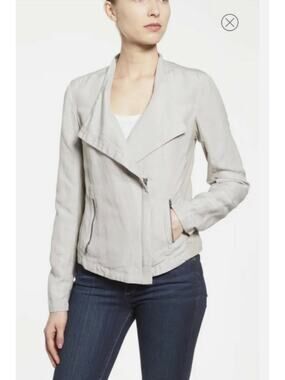 Nic + Zoe Sundown Linen Blend Moto Jacket Medium Ash Gray Lightweight Zip Up